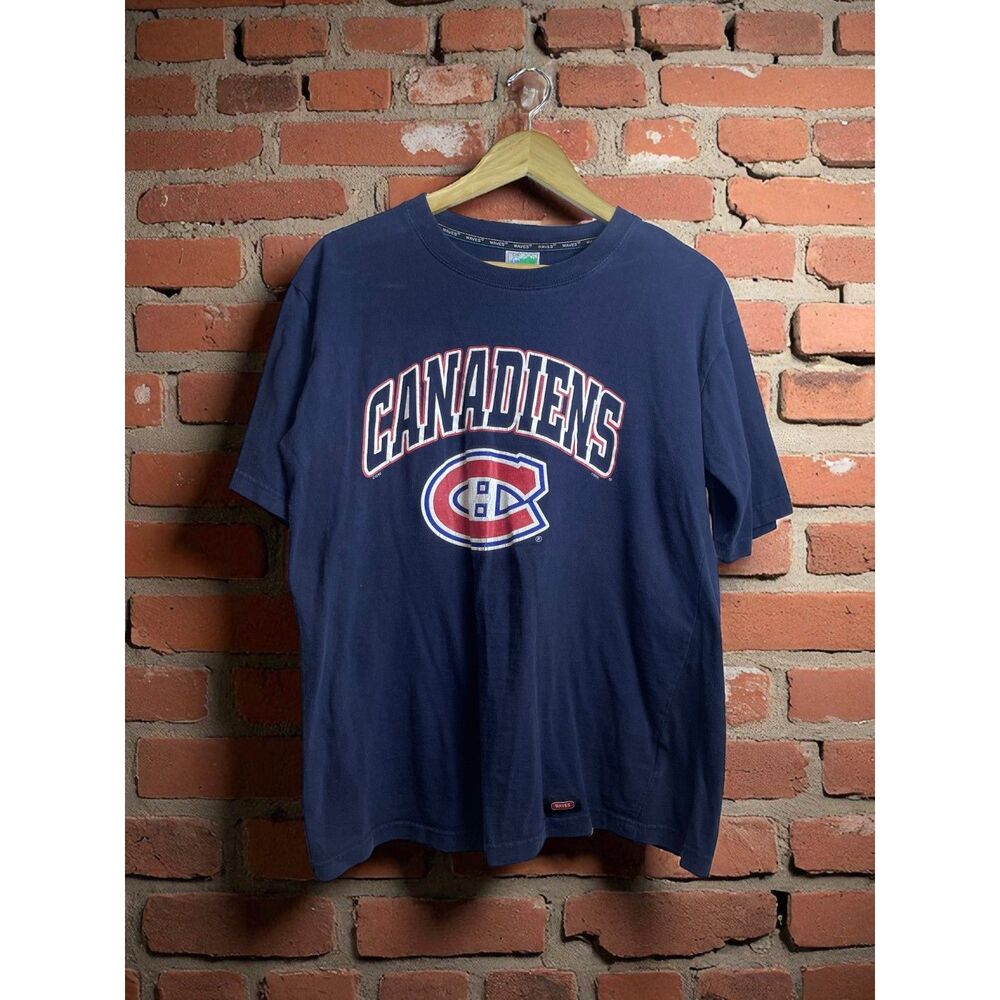 Vintage Montreal Canadiens NHL T-Shirt – Navy Blue – Waves Brand – Size L